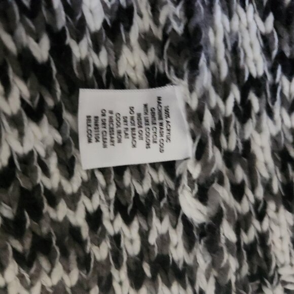 New Directions Cardigan Hooded Fringe Open Front Sweater XL Black White - Picture 12 of 14